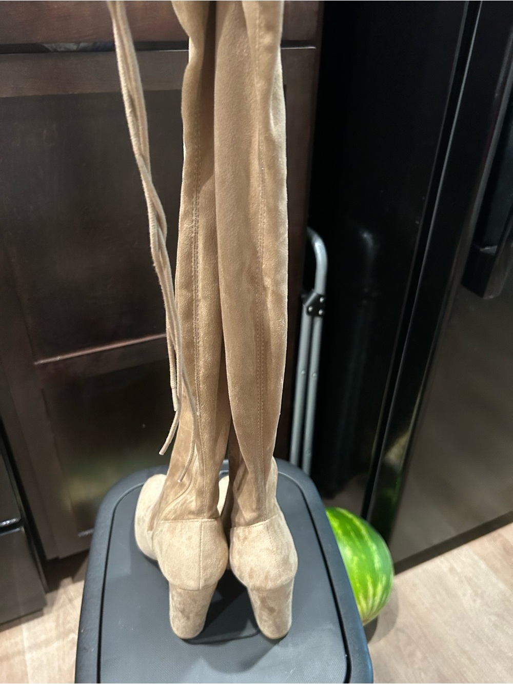 New Lulu’s Beige Suede Over-the-Knee Boots.   20 inches from the ankle up.